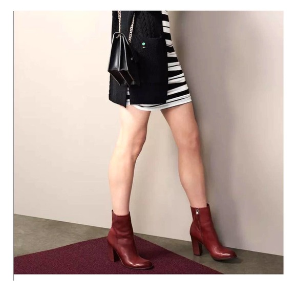 Sam Edelman Leather Ankle Boot Cognac Booties Heel RETRO 70'S RED BROWN ZIP WOOD - Picture 7 of 11